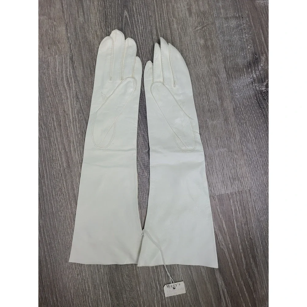 VTG Macy's Marchioness 6½ Washable Leather Gloves Italy White Kidskin 1950's NEW
